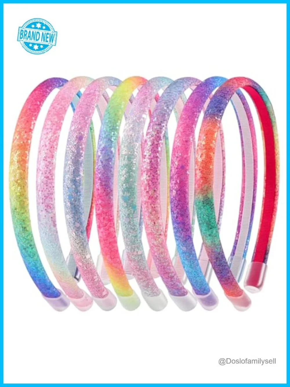 8 Pack Rainbow Glitter Headbands - Non-Slip, Silicone Sleeves, Comfort Fit Hair